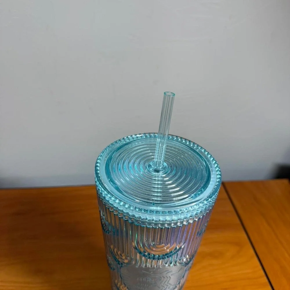 Starbucks Iridescent Blue and purple tumbler Rainbiw with straw